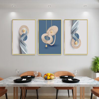 Luxueux aluminium encadré, ensemble de 3 reproductions d'art encadrées sur toile