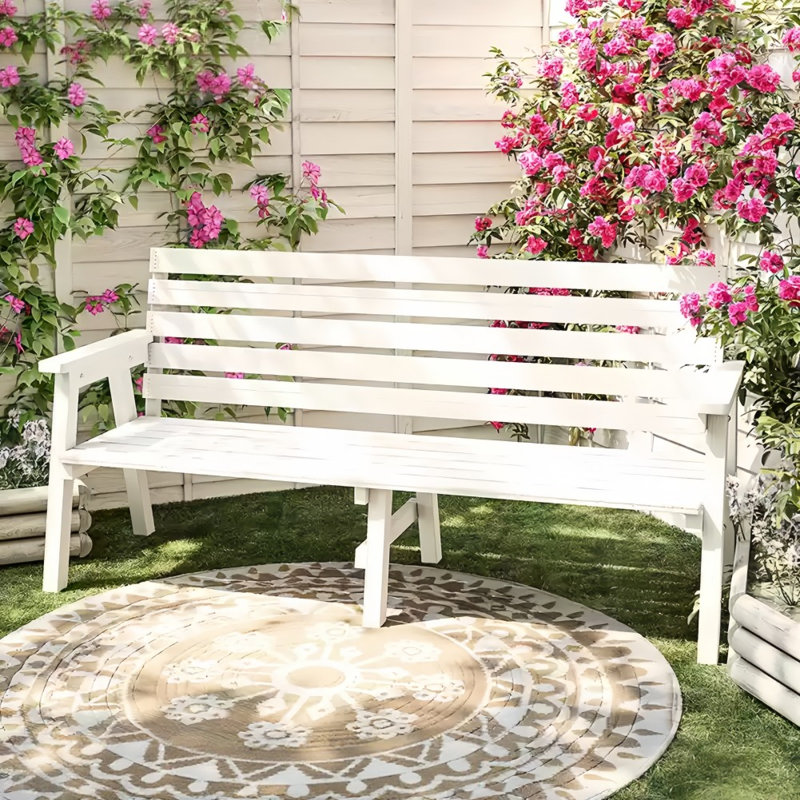 Banc d'extérieur en bois massif Modern Modern, White