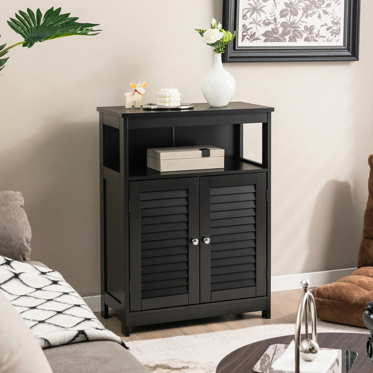 Red Barrel Studio Bathroom Storage Cabinet Wood Floor Cabinet w/Double Shutter Door Coffee Red Barrel Studio Finish: Coffee