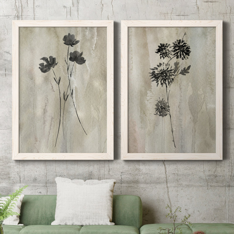 «Sumi-E Silhouette III», ensemble de 2 reproductions d'art, Toile encadrée, H 44 po x l 31 po, Blanc
