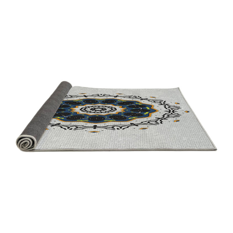 Tapis blanc/noir tissé à la machine, Rond 8 pi