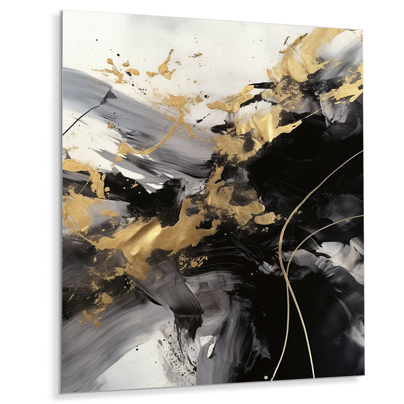 Décoration murale en métal or et gris Fusion I - formes abstraites, H 32 po x l 24 po x P 1 po