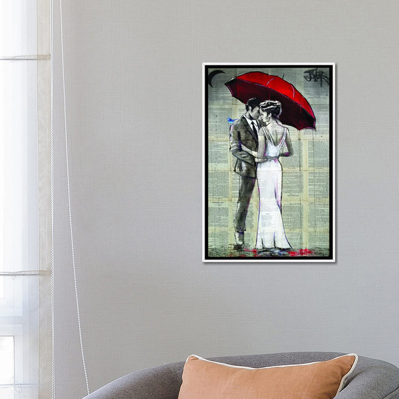 Rainy Moon par Loui Jover - impression d'art graphique, Pas de tapis, H 26 po x l 18 po x 1,5 po, Toile blanche encadrée