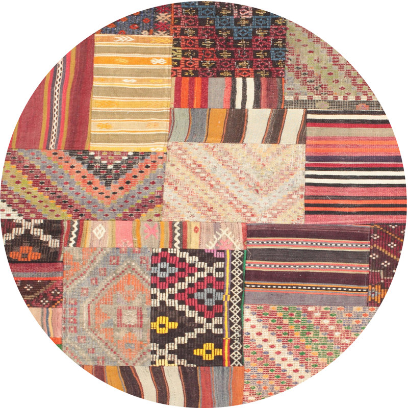 Tapis contemporain rouge / orange, Rond 8 pi