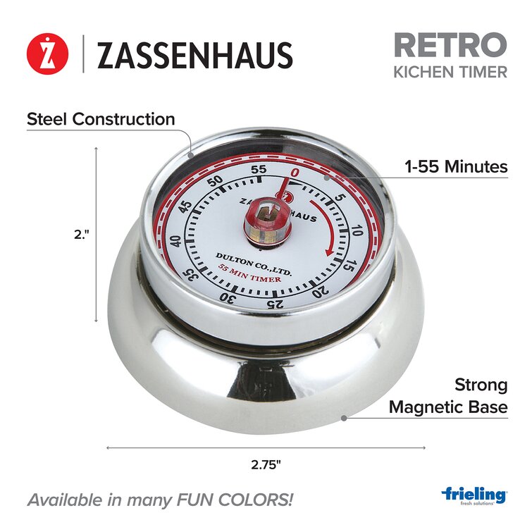 Zassenhaus Magnetic Retro 60 Minute Kitchen Timer, 2.75-inch, Red