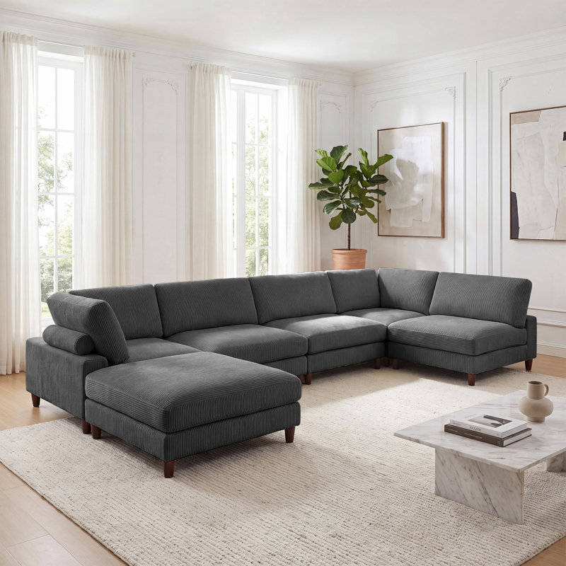 Canapé modulaire en velours côtelé 6 pièces, Grey Corduroy