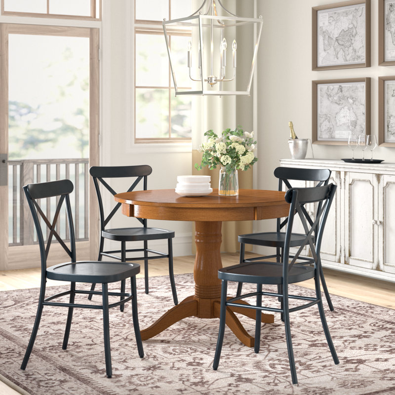 Fortville 4 - Person Solid Wood Top Pedestal Dining Set, Antique Denim