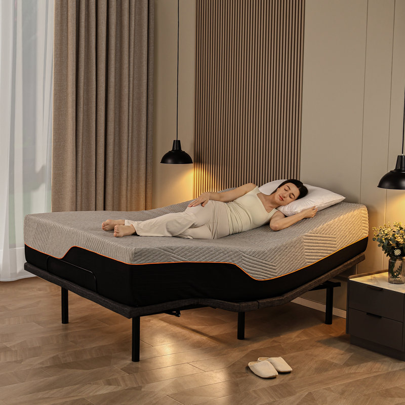 Lit réglable avec matelas de 14 po, massage, télécommande sans fil, contrôle des applications, gravité zéro, éclairage sous le lit, ports USB et de type C des deux côtés