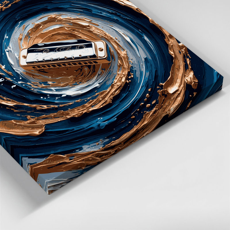 «Music Harmonica», art mural sur toile bleue, H 12 po x l 12 po