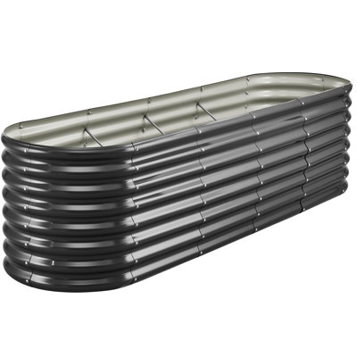 Metal Raised Garden Bed, 8 x 2 x 2 ft Oval Outdoor Galvanized Planter Garden Box, Open Bottom Design, Large Planter Raised Bed for Growing Vegetables, Flowers, Herbs, and Succulents, Dark Gray