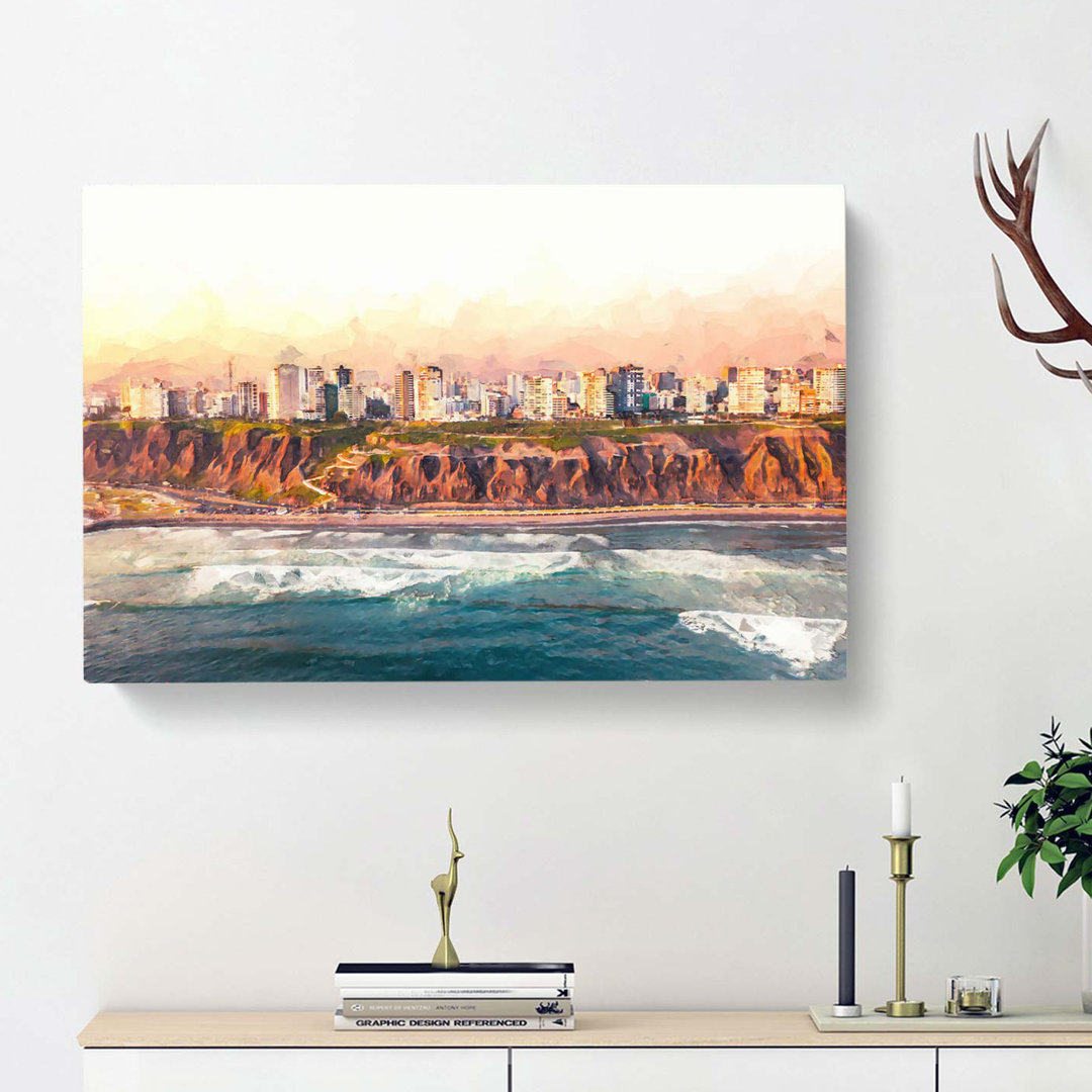 Lima Skyline In Peru In Abstract - Wrapped Canvas
