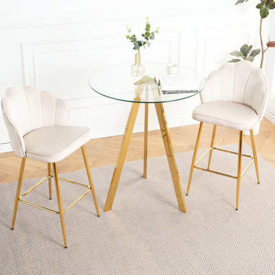 Chaise et table de bar élégantes en velours. Doré - pieds, verre trempé. Ergonomique, imperméable, facile à nettoyer. Peut supporter 250 lb Différentes couleurs disponibles avec des pieds en verre. Soulage le stress. Pour