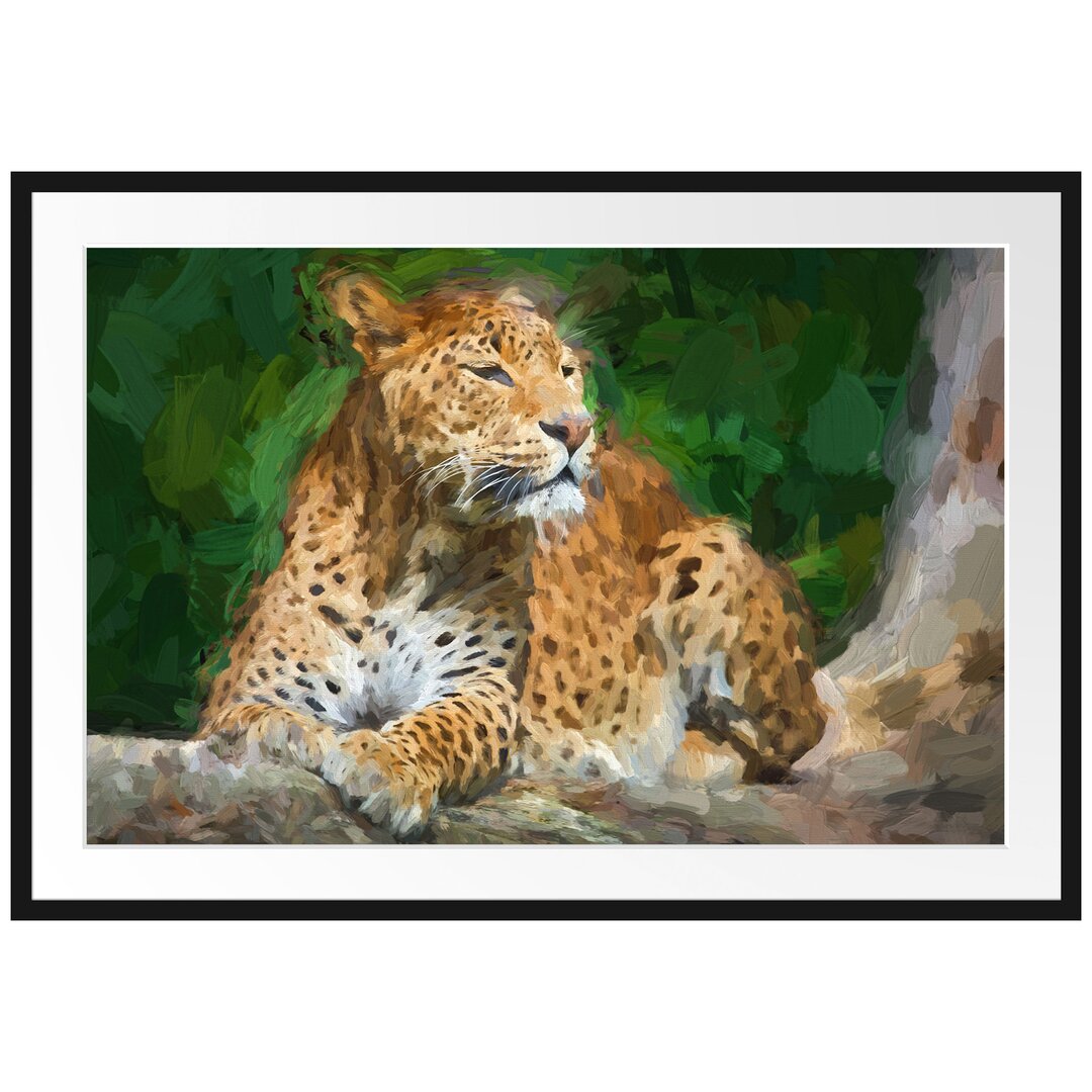 Gerahmtes Papierbild Leopard in der Natur