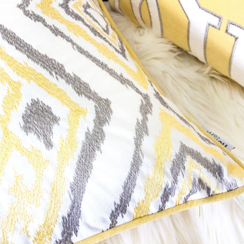  Square Velvet Pillow Cover & Insert, Yellow