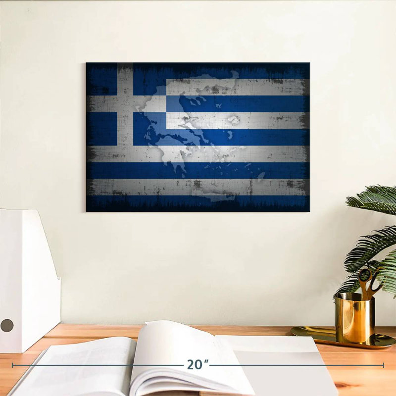 Carte et drapeau de la Grèce, H 8 po x l 12 po