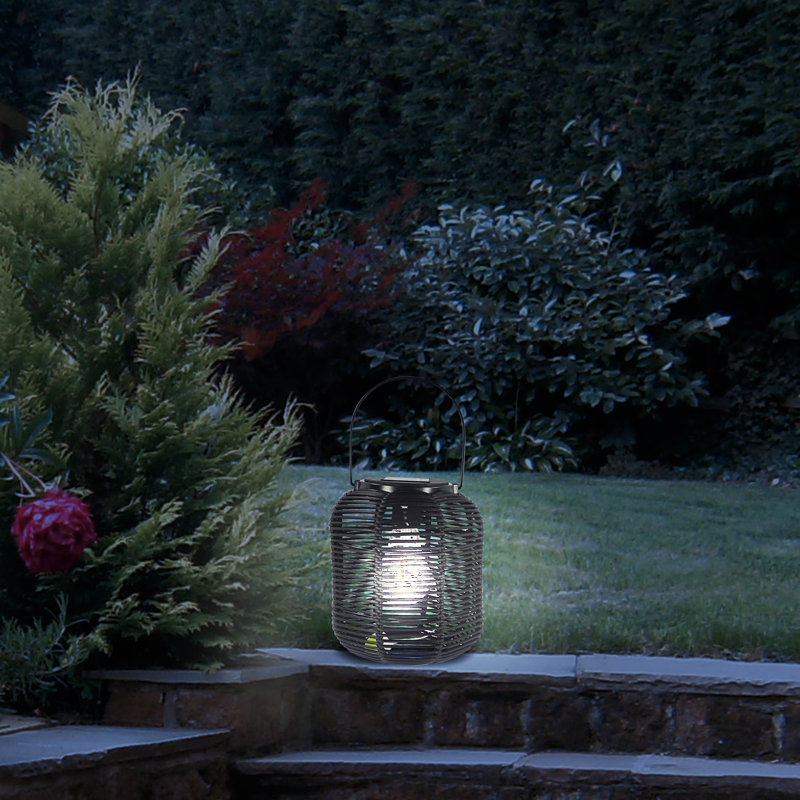 10"H Solar Plastic Lantern with LED Light for Garden, Patio & Deck, Black