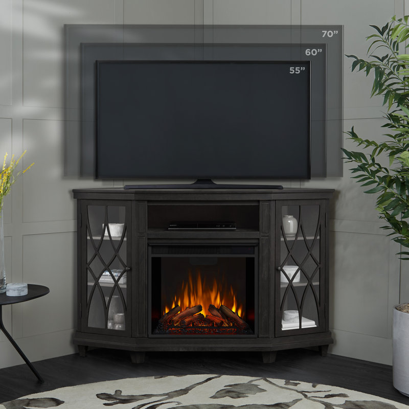Lynette 56'' TV Stand with Fireplace, Dark Gray