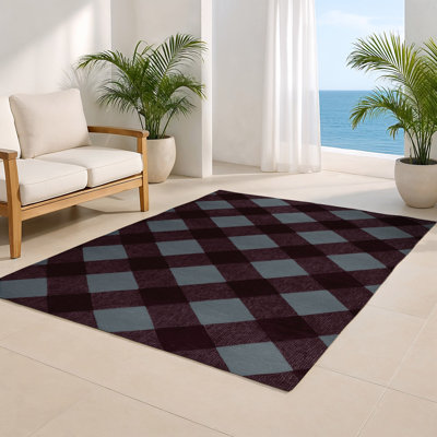 Tapis d'intérieur et d'extérieur à carreaux rouge