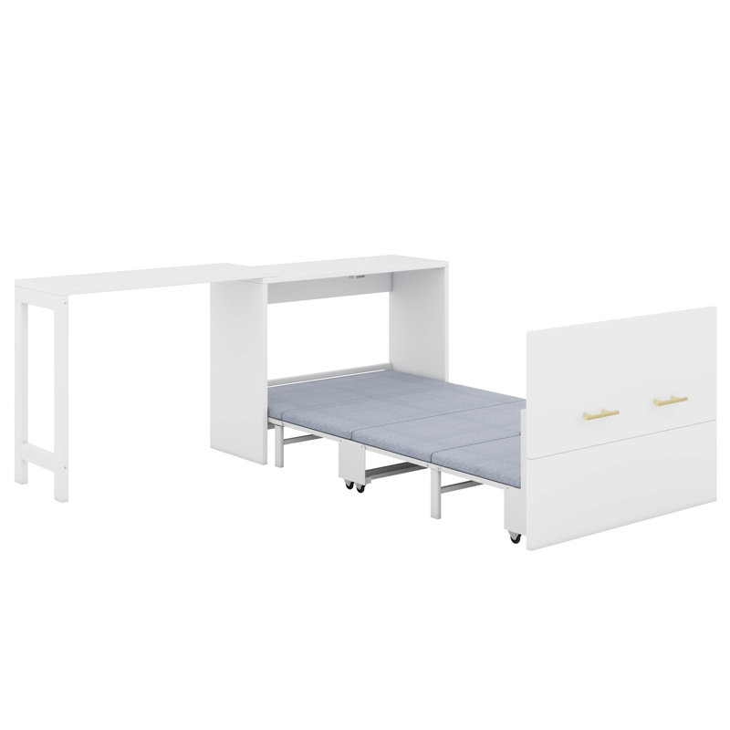Lit simple escamotable avec bureau Murphy, Blanc