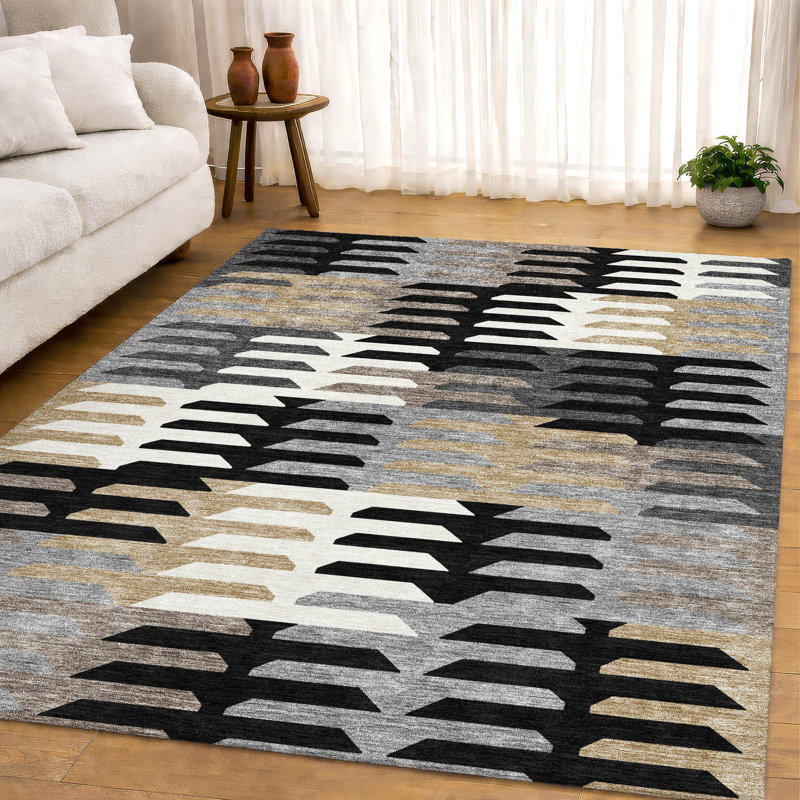 Premium Machine Washable Mayfield AMF2328 Geometric Rug, 10' x 14', Black