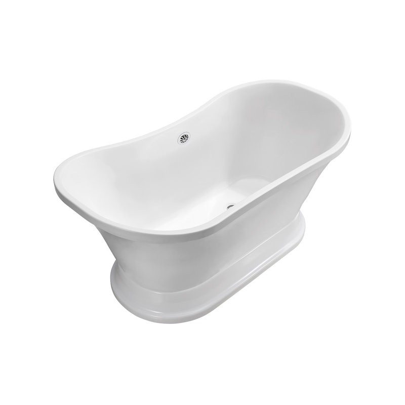Baignoire de trempage autoportante en acrylique 68 "avec drain et plateau en bambou 68" Streamline, Chrome poli