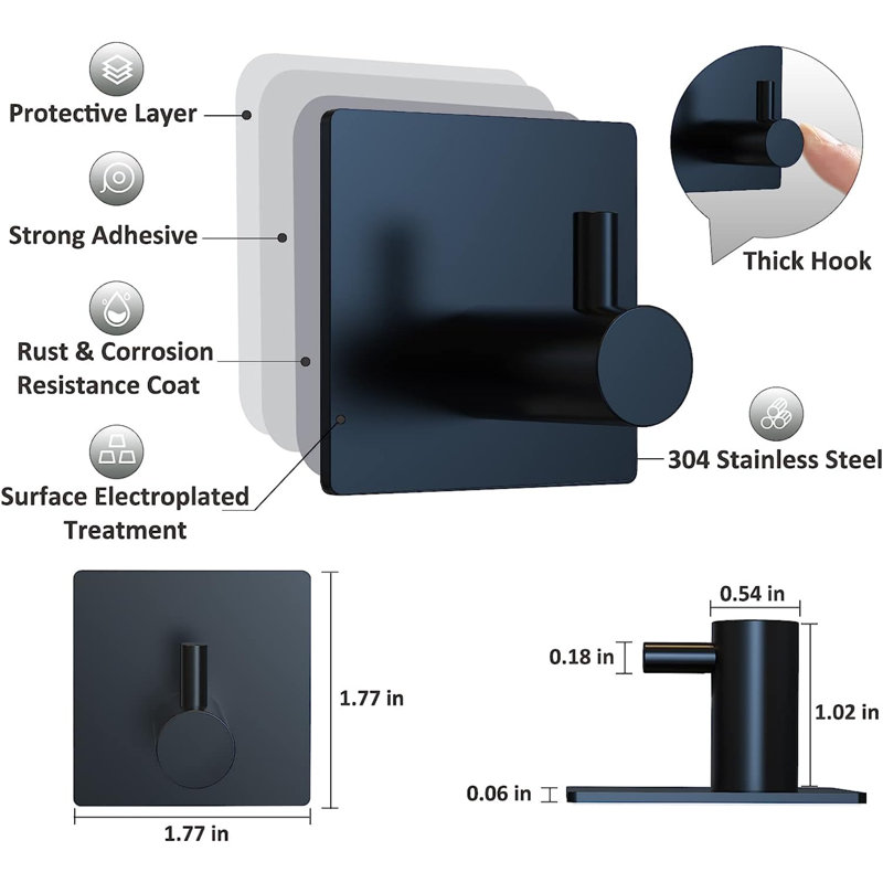 Wall Mounted Towel Hook, Black