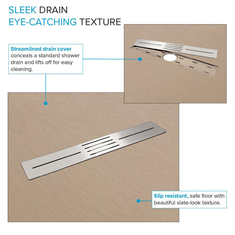 Transolid Trimslate Plus 48-in Zero Threshold Shower Base with Center Drain, Beach