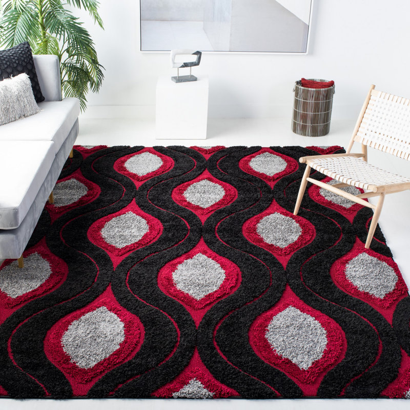 Tapis noir / rouge / gris Alsup, Rectangle 5 pi 3 po x 7 pi 6 po