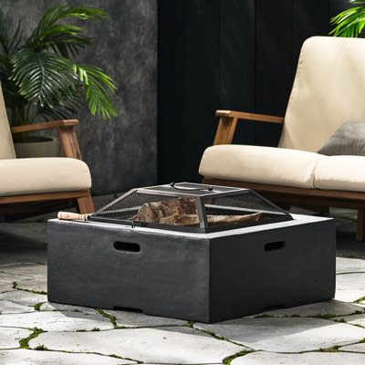 Foyer carré 29 po avec foyer au bois - oxyde de magnésium gris foncé, point d'amusement extérieur, P 29,81 po x l 16,76 po, 54,12 lb fabriqué en oxyde