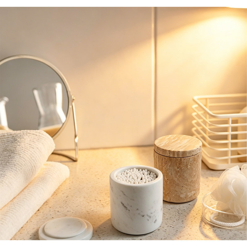 Pot d'apothicaire avec couvercle en coton Travertine