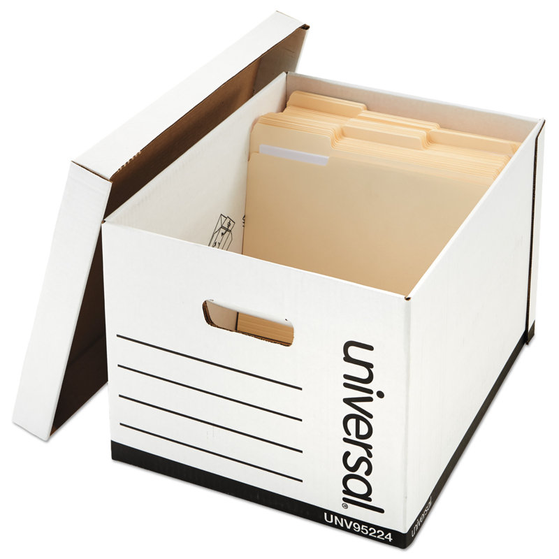 White Heavy-Duty Corrugated Fiberboard Storage Box with Lid