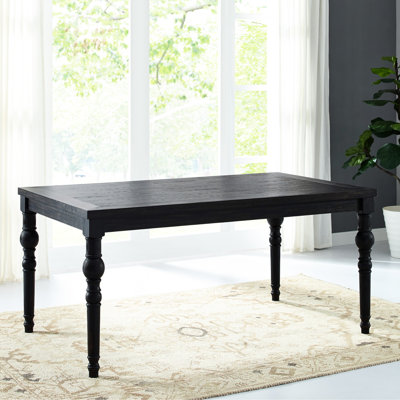Table de salle à manger de style urbain noire - Mettant en valeur le riche grain du bois, avec d'élégants pieds tournés, fabriquée en bois d'hévéa massif, 165 cm L x 97 cm P x 76 cm H, assemblage requis. Plateau à grain apparent pour un aspect unique. Pieds