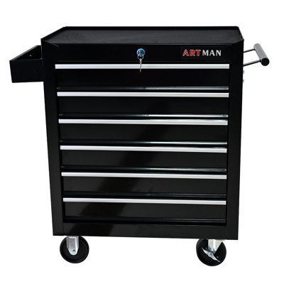 Rolling Tool Chest, 6 Drawer Tool Box with Wheels, Heavy Duty Industrial Service Cart Storage Organizer with Locking System, Rolling Tool Box Organizer Tool Case for Garage, Repair Shop-BLACK
