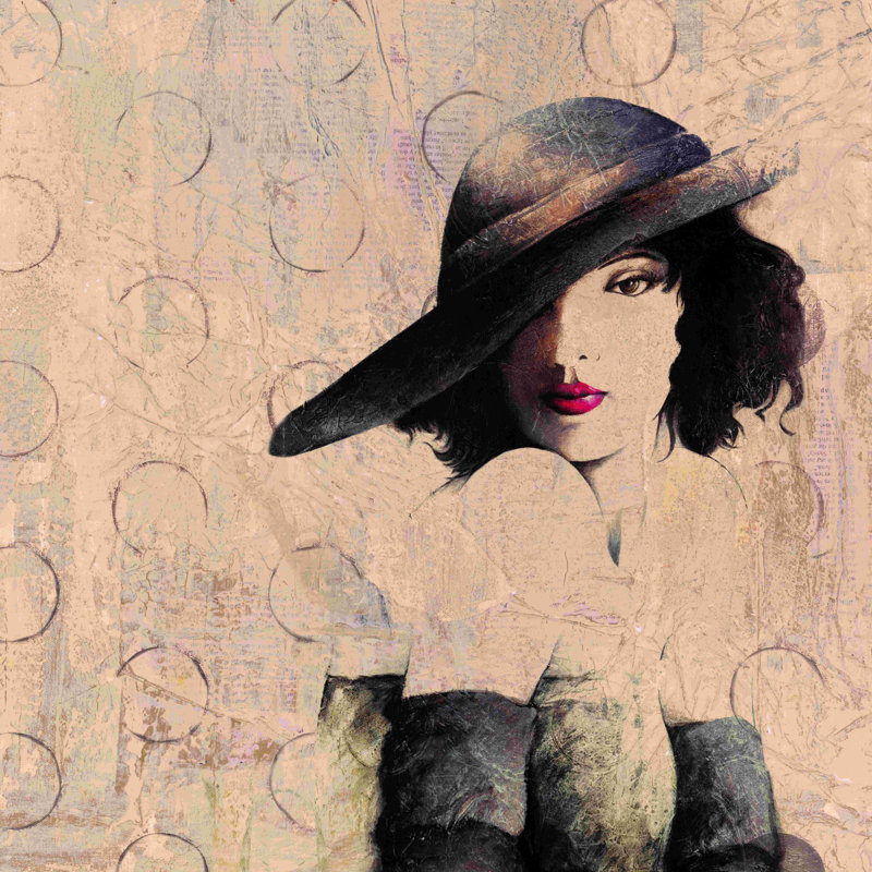 Femme au chapeau, H 12 po x l 12 po