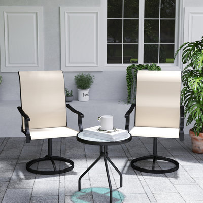 Ensemble de 2 chaises de patio d'extérieur pivotantes à dossier haut avec tissu en filet toutes saisons et structure en métal pour la cour, la pelouse, le porche ou le jardin