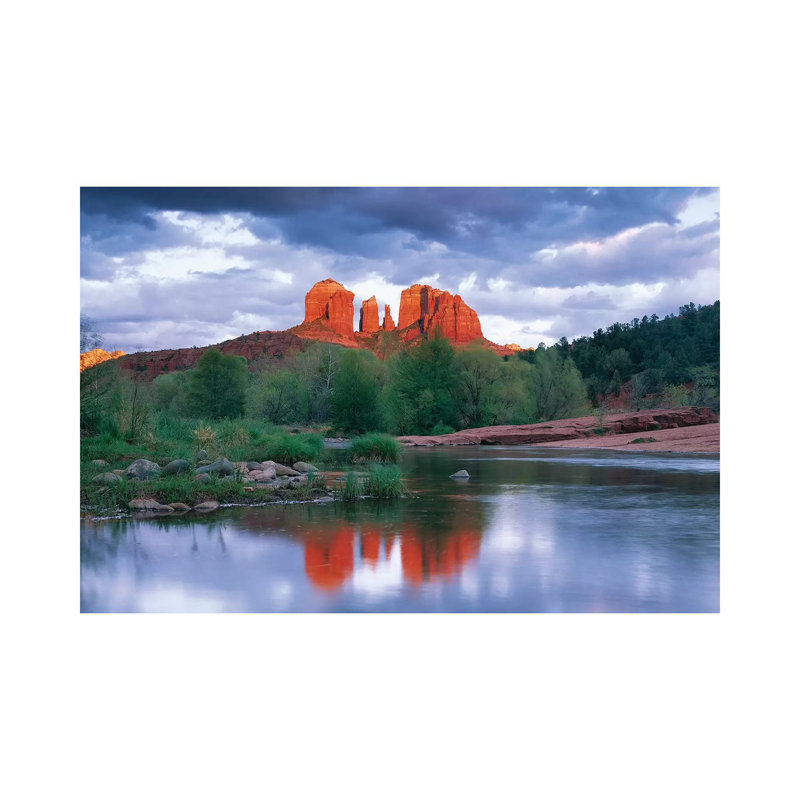 Cathedral Rock Reflected In Oak Creek At Red Rock Crossing With Gathering Rain Clouds, Red Rock State Park Near Sedona, Arizona by Tim Fitzharris - Wrapped Canvas Print