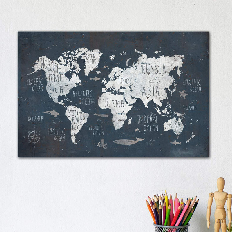 World Map by Mike Koubou - Wrapped Canvas Print, 20.32 cm H x 30.48 cm W