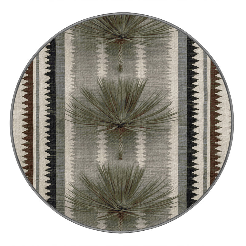 Washable Four Wing Saltbush Southwestern Area Rug, Round 6'