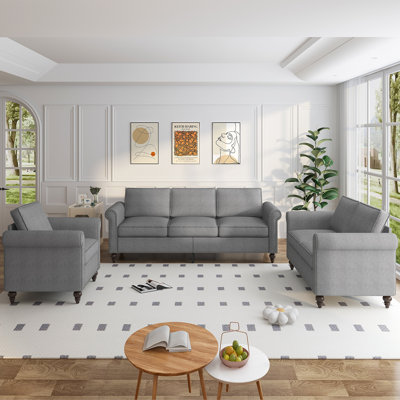 Devondrick 3-Piece Sofa Set | 3-Seater Sofa Couch, Loveseat and Single Sofa Chair for Small Spaces | Easy Assembly & Stain Resistant Fabric (Apartment by Alcott Hill