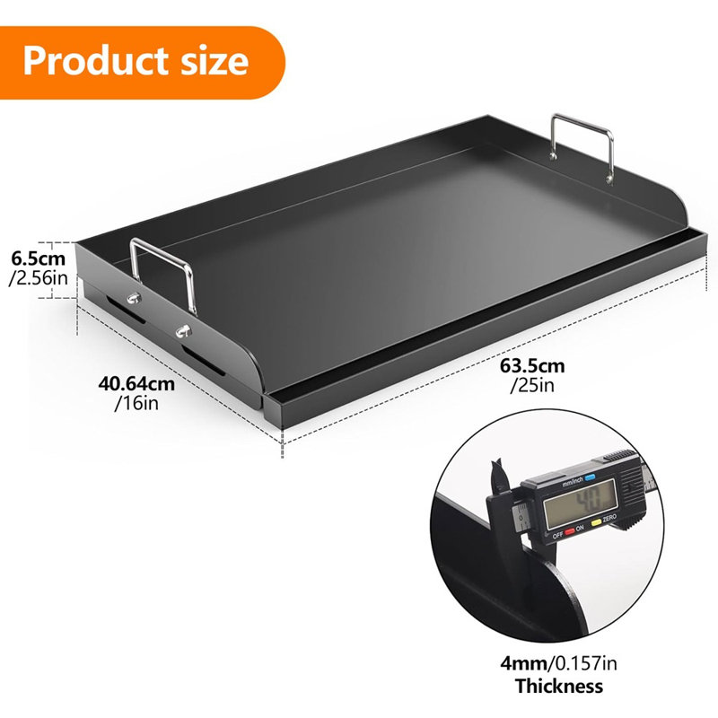  XXL 25" x 16" Non-Stick Griddle Pan - 4mm Thick with Grease Collection System, 2.56" H x 25" W x 16" D