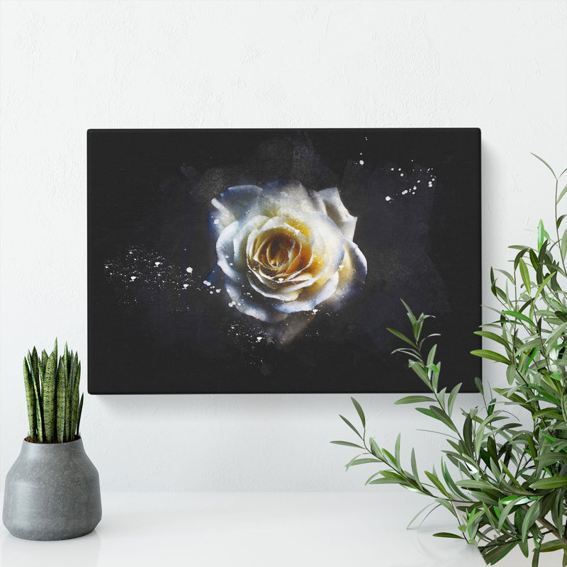 A Crisp White Rose - Wrapped Canvas Painting, 50cm H x 76cm W x 3cm D