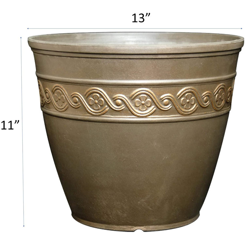 Milahn Resin Round Pot Planter, 11" H x 13" W x 13" D, Bronze