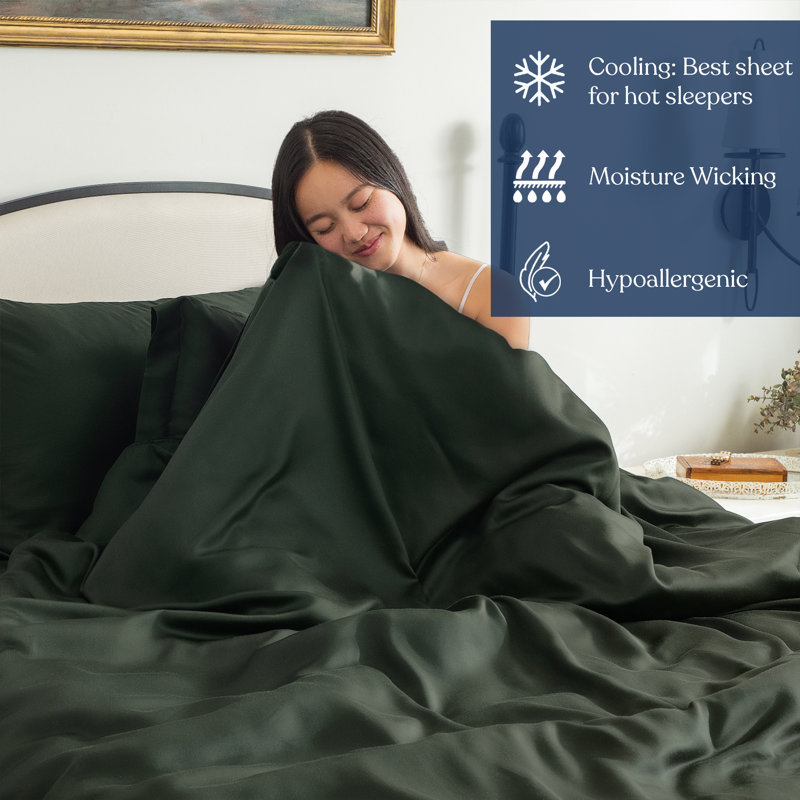 Delara 100% Eucalyptus Lyocell TENCEL™ Soft Cooling Breathable Moisture-Wicking Flat Sheet, King Flat Sheet, Forest Green