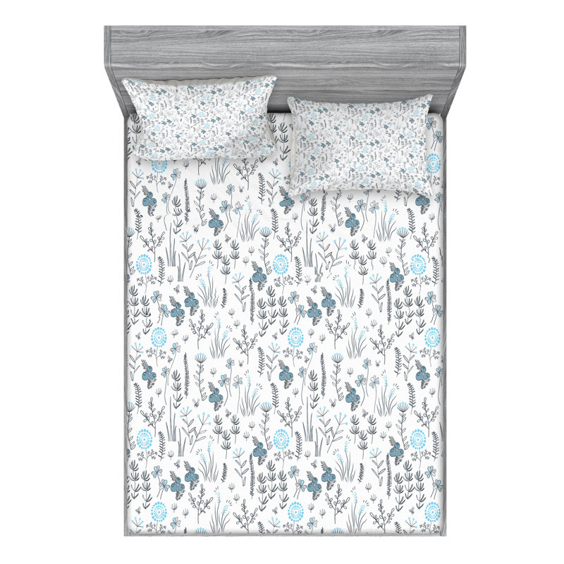 Microfiber Floral Sheet Set, Full Sheet Set with Fitted Sheet, Leaves Floral