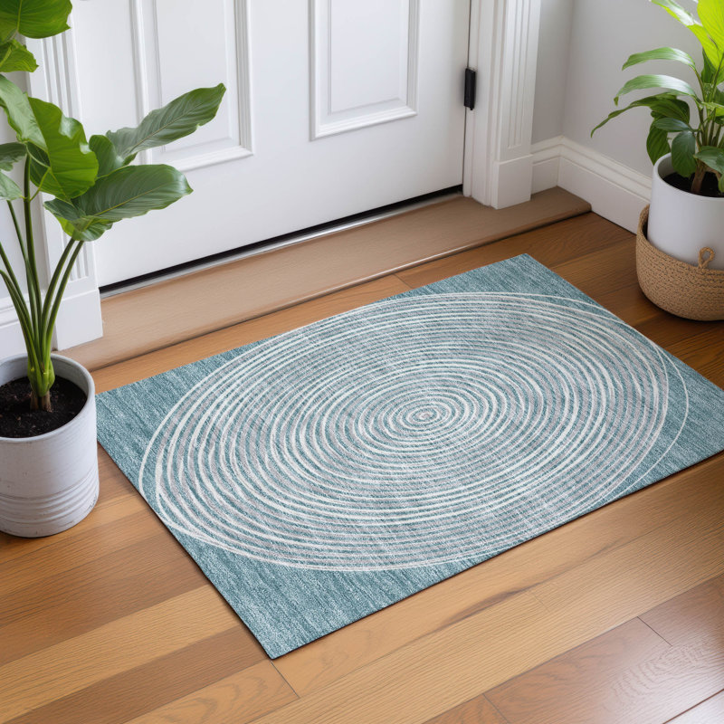 Machine Washable Indoor/Outdoor Chantille ACN2647 Geometric Rug, 1'8" x 2'6", Teal