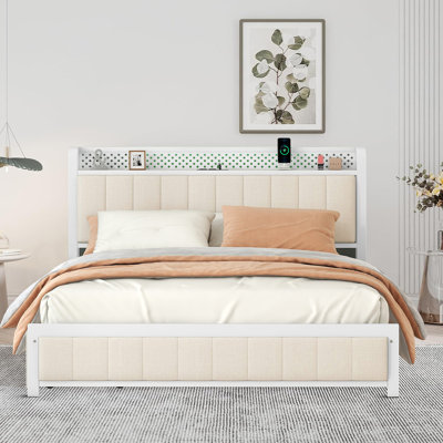 Contemporary Multifunctional Queen Size Linen Fabric Upholstered Platform Bed -  Ebern Designs, 9295A86EB96E4D06822C9207D9555F79