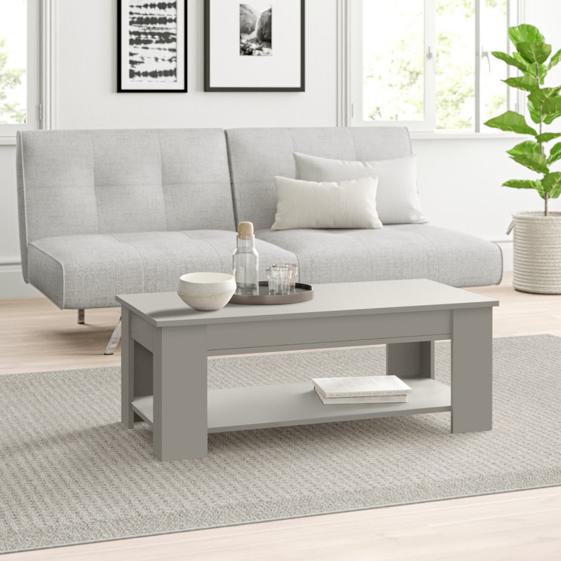 Adrianne Lift Top Four Leg Coffee Table with Storage, Grey