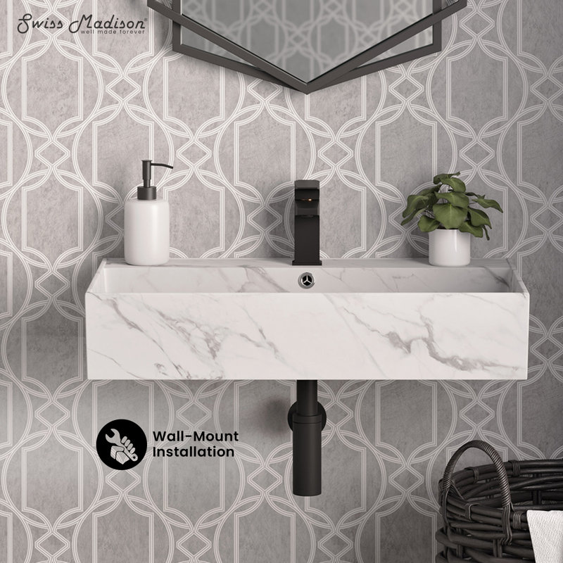 Lavabo de salle de bain mural rectangulaire 22 "Claire, Marbre blanc
