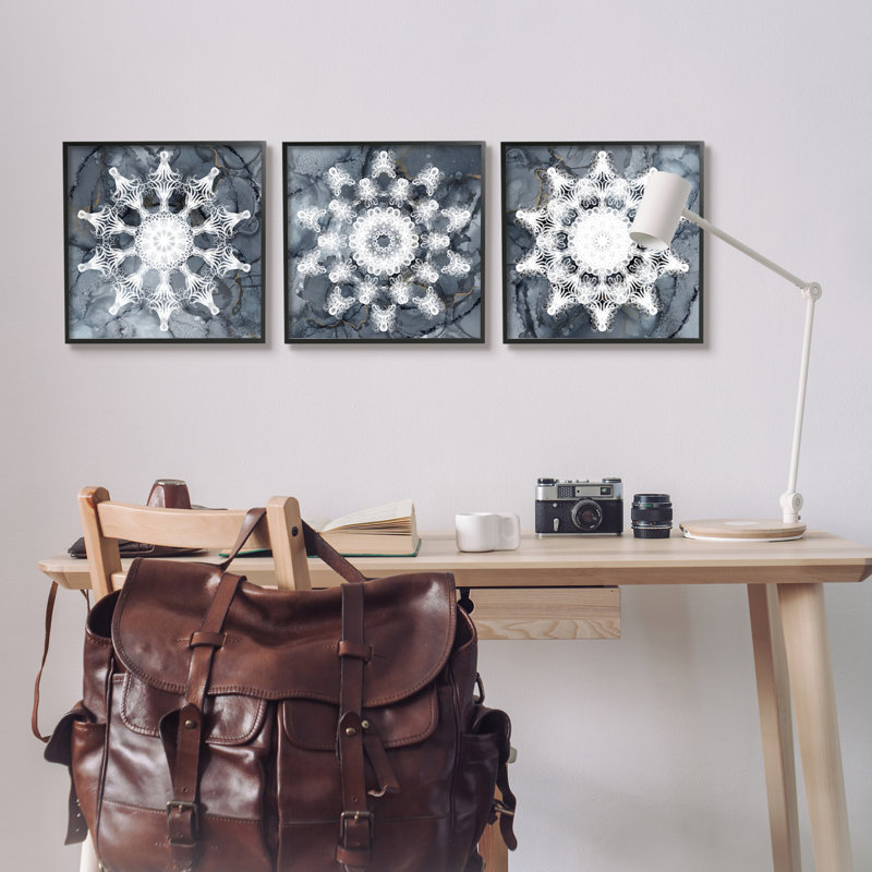 Boho Fractal Patterns par Christine Zalewski - Ensemble de 3 reproductions de cadres photo sur bois