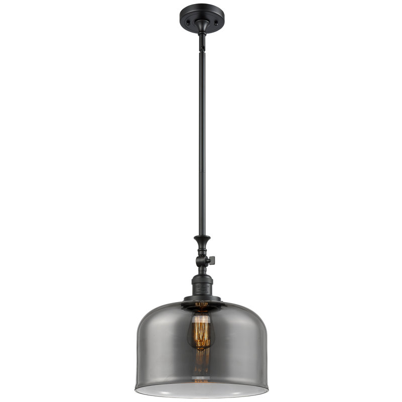 Hiers 1 - Light Single Pendant, Matte Black, Plated Smoke, 6 Watt Vinage LED Bulb